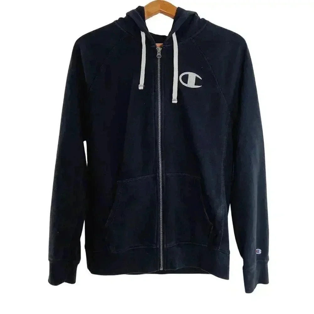 Champion Black Zip Up Hoodie Logo Women's Size L